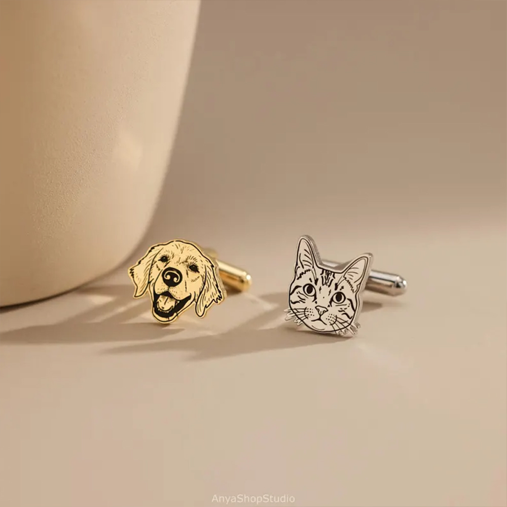Custom Pet Portrait Cufflinks  - Tie Clip Silver ulasan dan harga