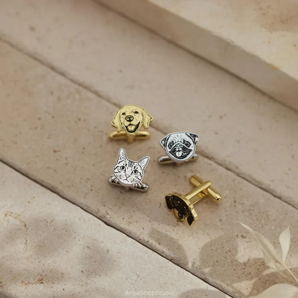Custom Pet Portrait Cufflinks  - Tie Clip Silver ulasan dan harga