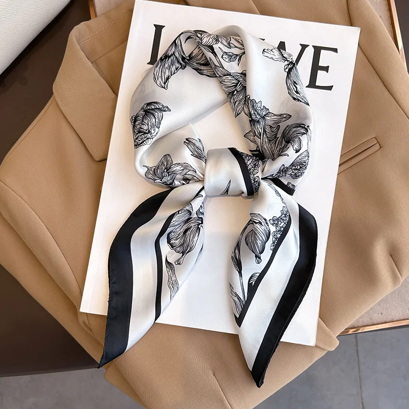 70*70cm Luxury Floral Print Si - Silk Neck Scarf ulasan dan harga