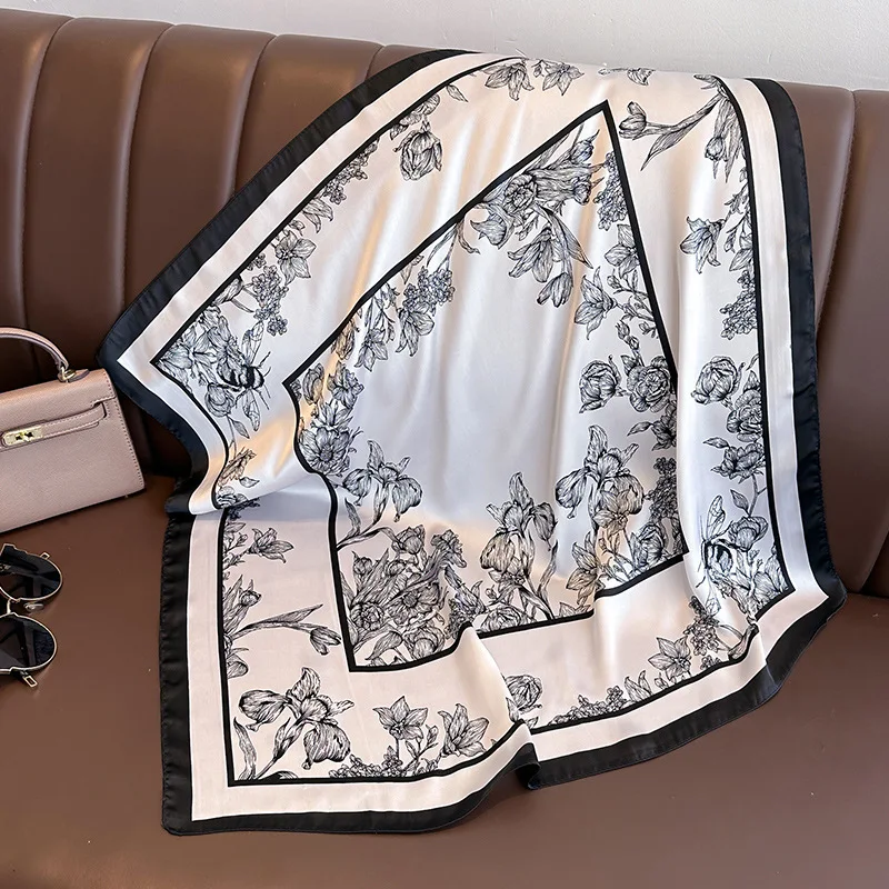 70*70cm Luxury Floral Print Si - Silk Neck Scarf ulasan dan harga