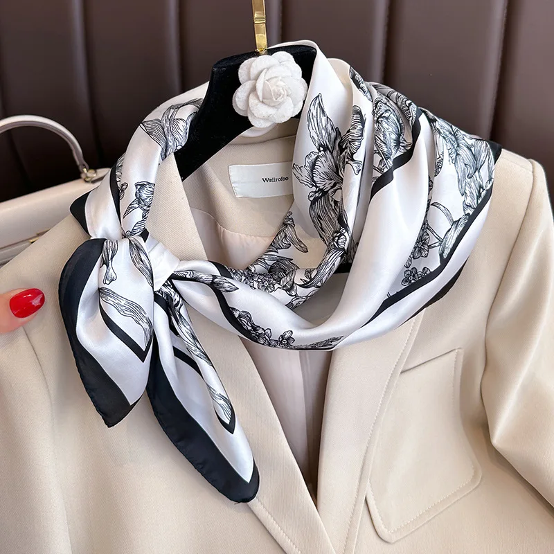 70*70cm Luxury Floral Print Si - Silk Neck Scarf ulasan dan harga