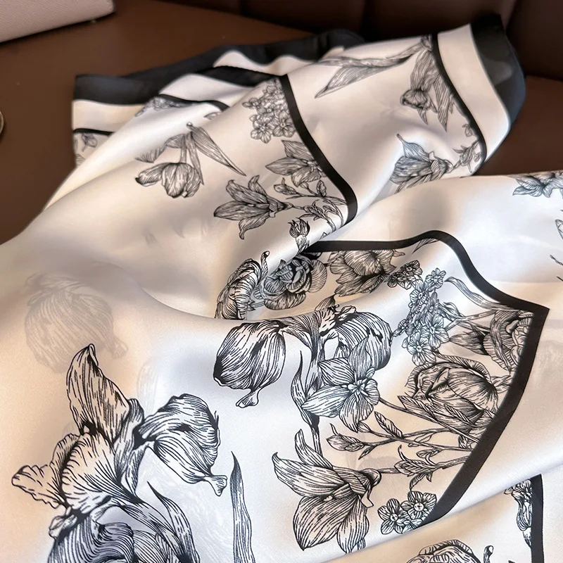 70*70cm Luxury Floral Print Si - Silk Neck Scarf ulasan dan harga