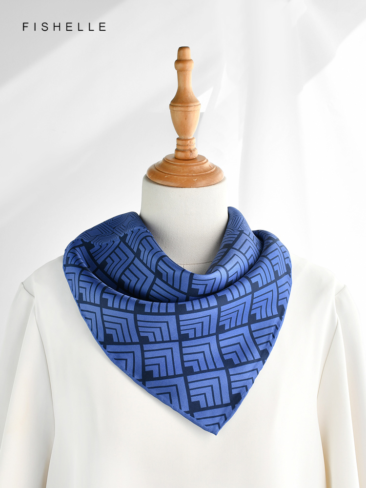 Geometric printed real silk tw - Silk Neck Scarf ulasan dan harga