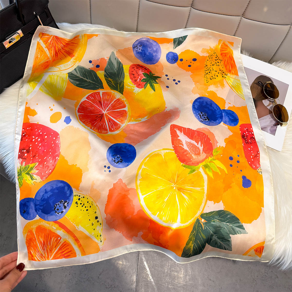 Fashion Lemon Fruit Pattern Sq - Ascot Neck Scarf ulasan dan harga