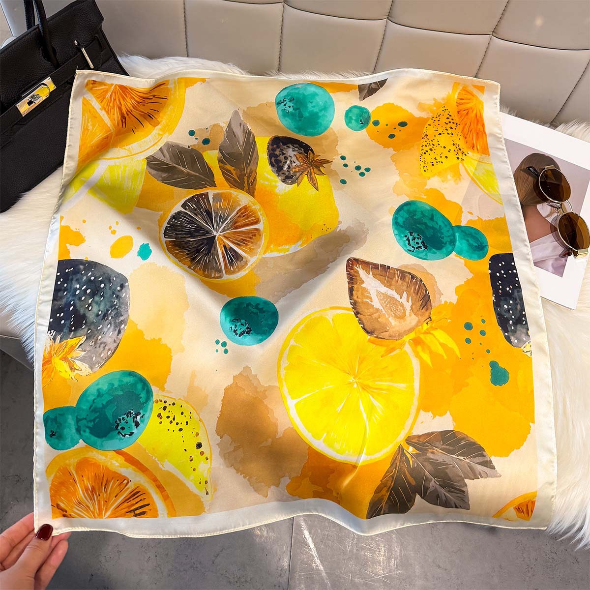 Fashion Lemon Fruit Pattern Sq - Ascot Neck Scarf ulasan dan harga