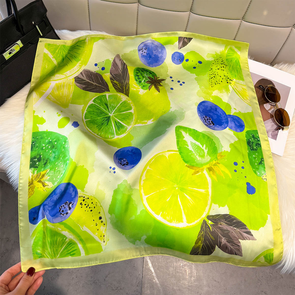 Fashion Lemon Fruit Pattern Sq - Ascot Neck Scarf ulasan dan harga